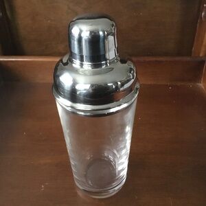 Stainless Steel and glass cocktail shaker- vintage heavy glass cocktail shaker